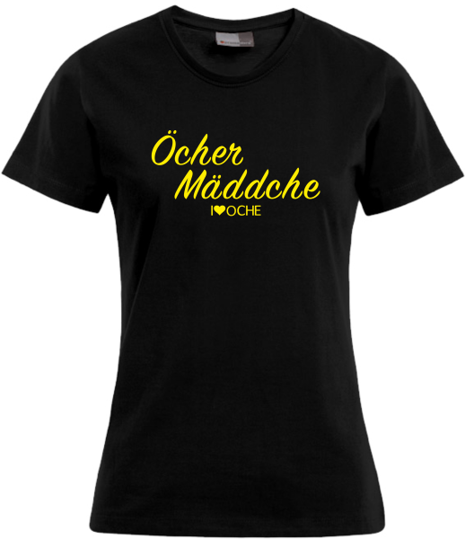 "ÖCHER MÄDDCHE" curved - schwarzes Damen T-Shirt