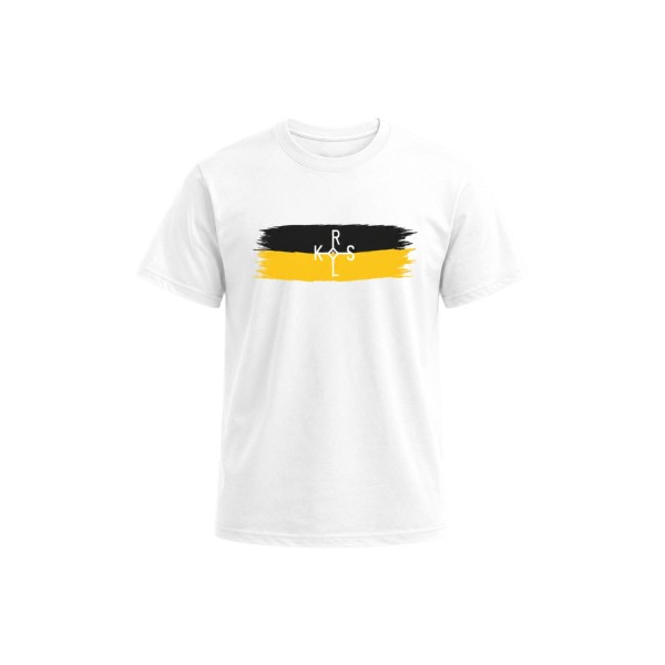 Öcher Karlssignum – weißes Herren T-Shirt in schwarz/gelb