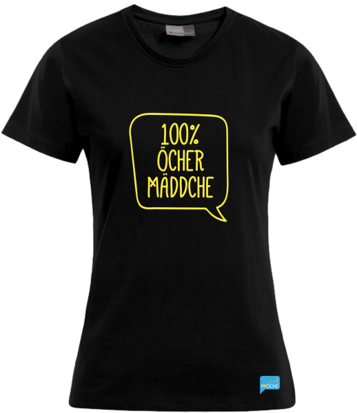 "100% ÖCHER MÄDDCHE" - schwarzes Damen T-Shirt