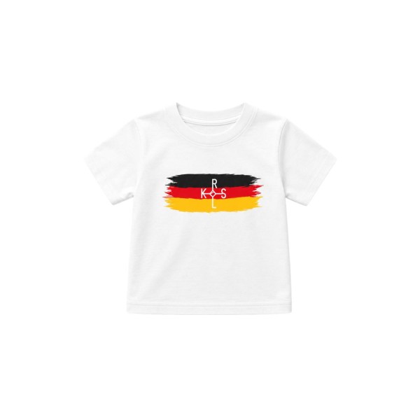 Öcher Karlssignum – weißes Kinder T-Shirt in Deutschlandfarben