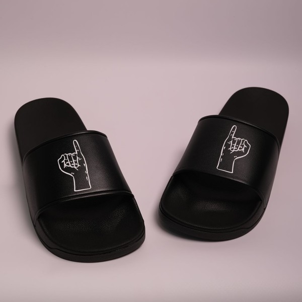 Badelatschen schwarz mit Klenkes Motiv